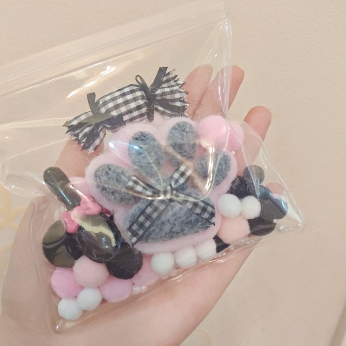 Pink & Black Handmade Silicone Cat's Paw with Flocking Taba Squishy Toy – product image 4