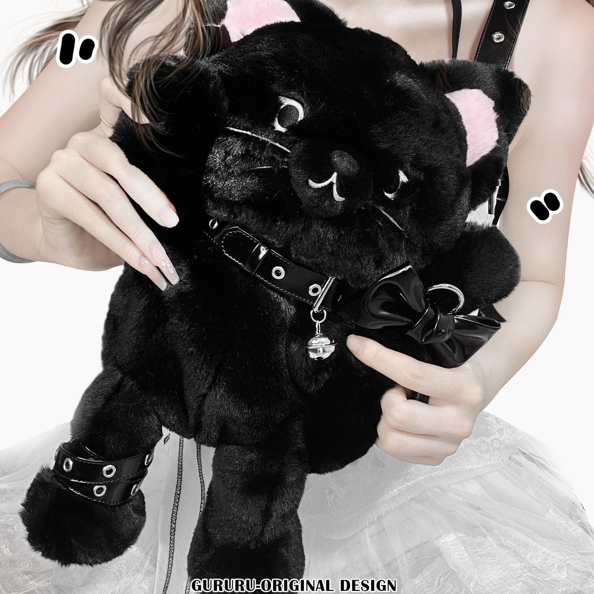 Black Cute Cat Plush Backpack Bag — image 13