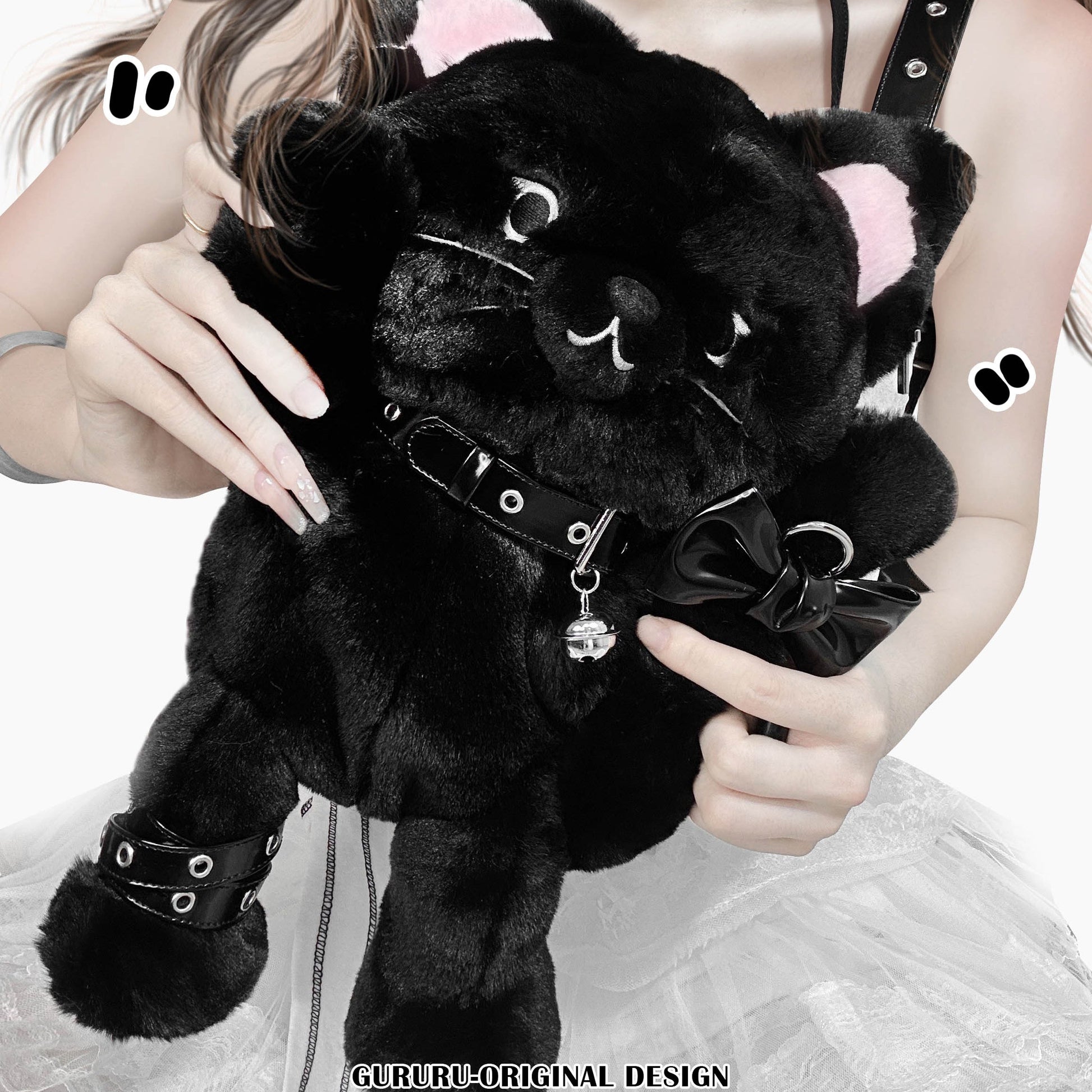 Black Cute Cat Plush Backpack Bag — image 13