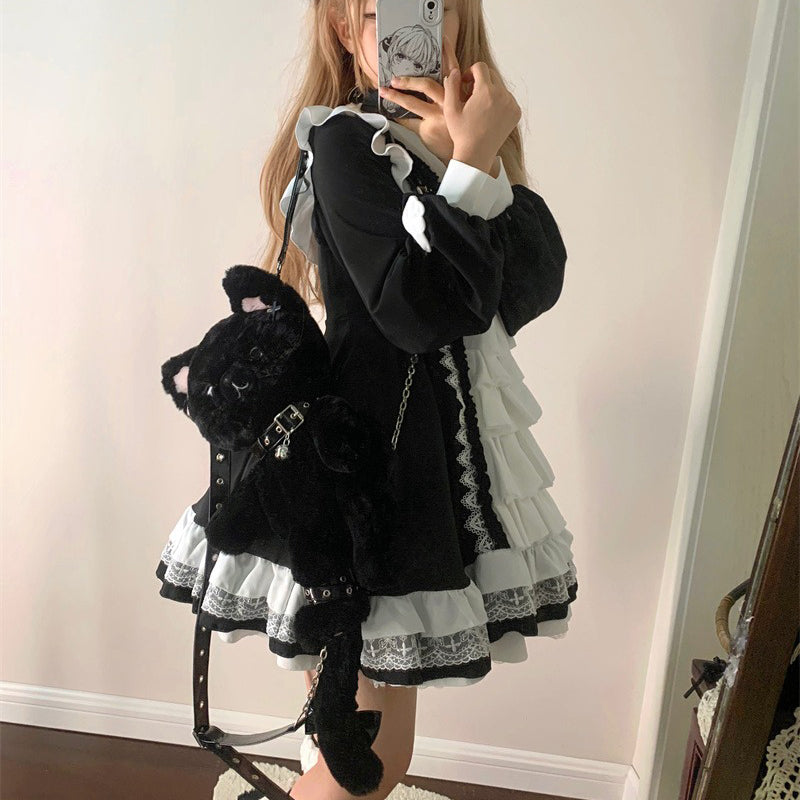 Black Cute Cat Plush Backpack Bag — image 14