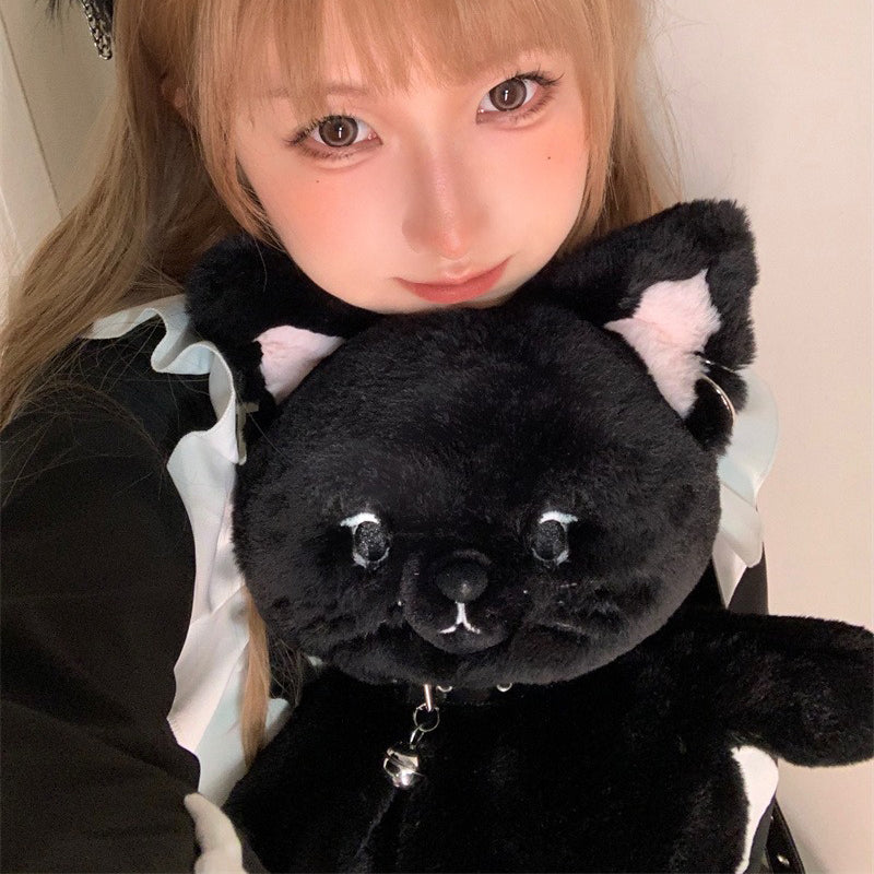 Black Cute Cat Plush Backpack Bag — image 11