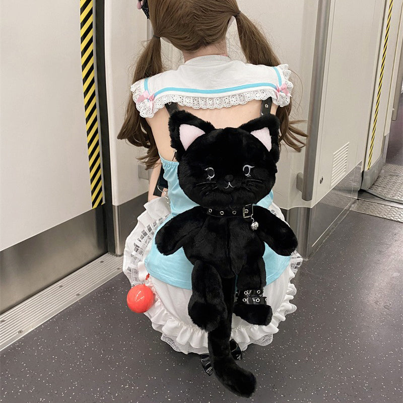 Black Cute Cat Plush Backpack Bag — image 16