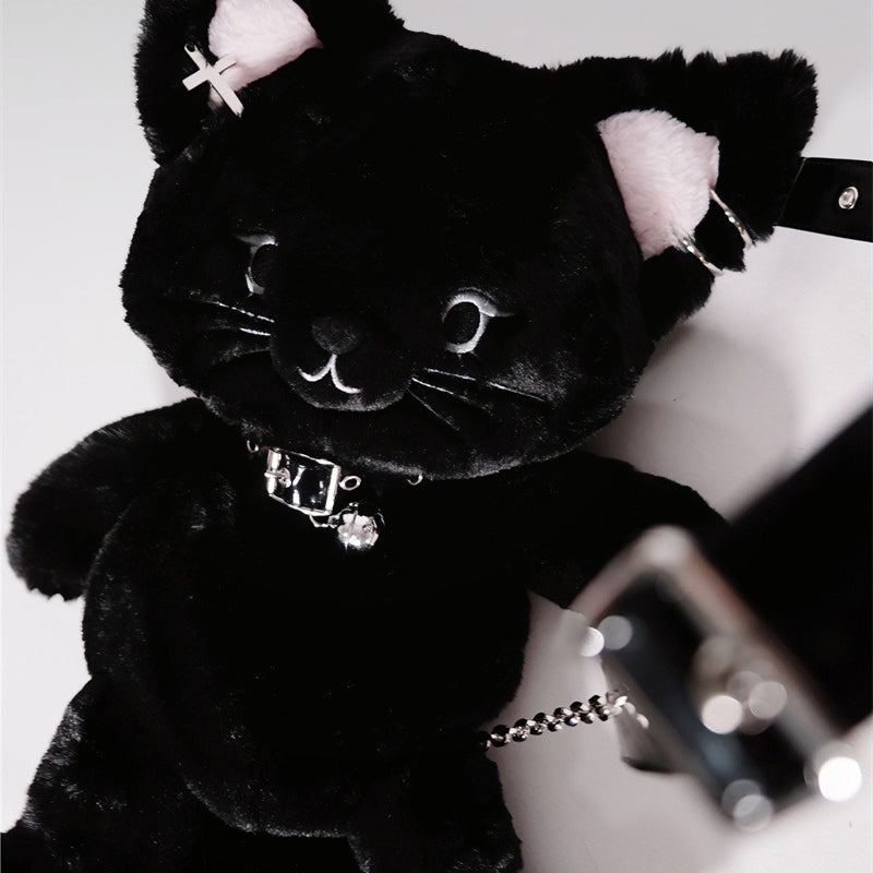 Black Cute Cat Plush Backpack Bag — image 6