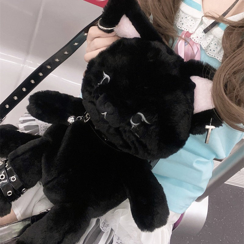 Black Cute Cat Plush Backpack Bag — image 8