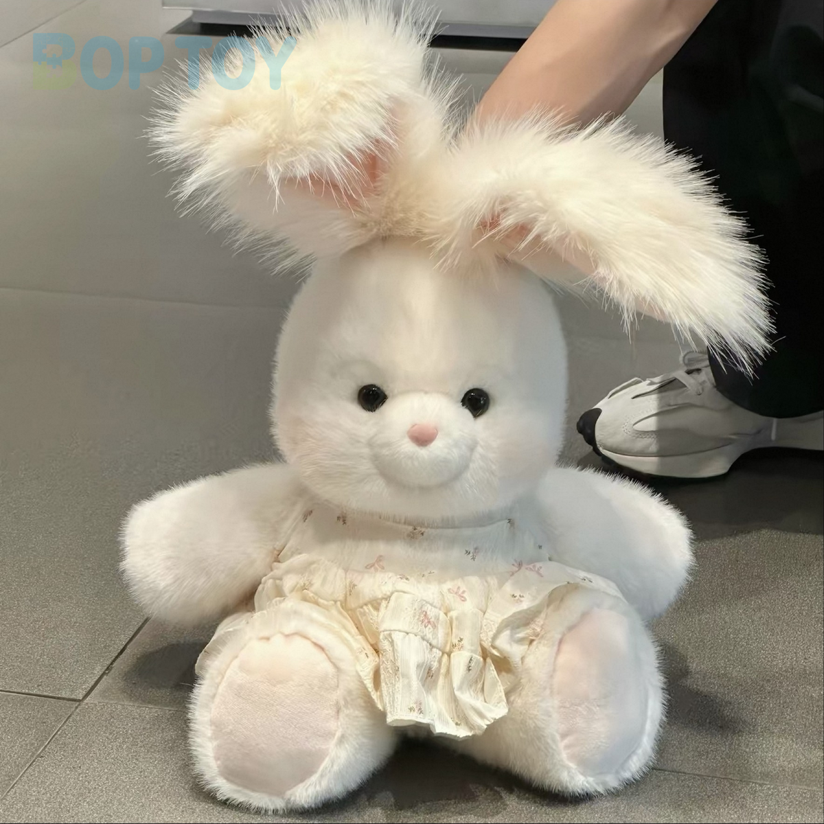 Little Y white bunny plush, actual dress photograph