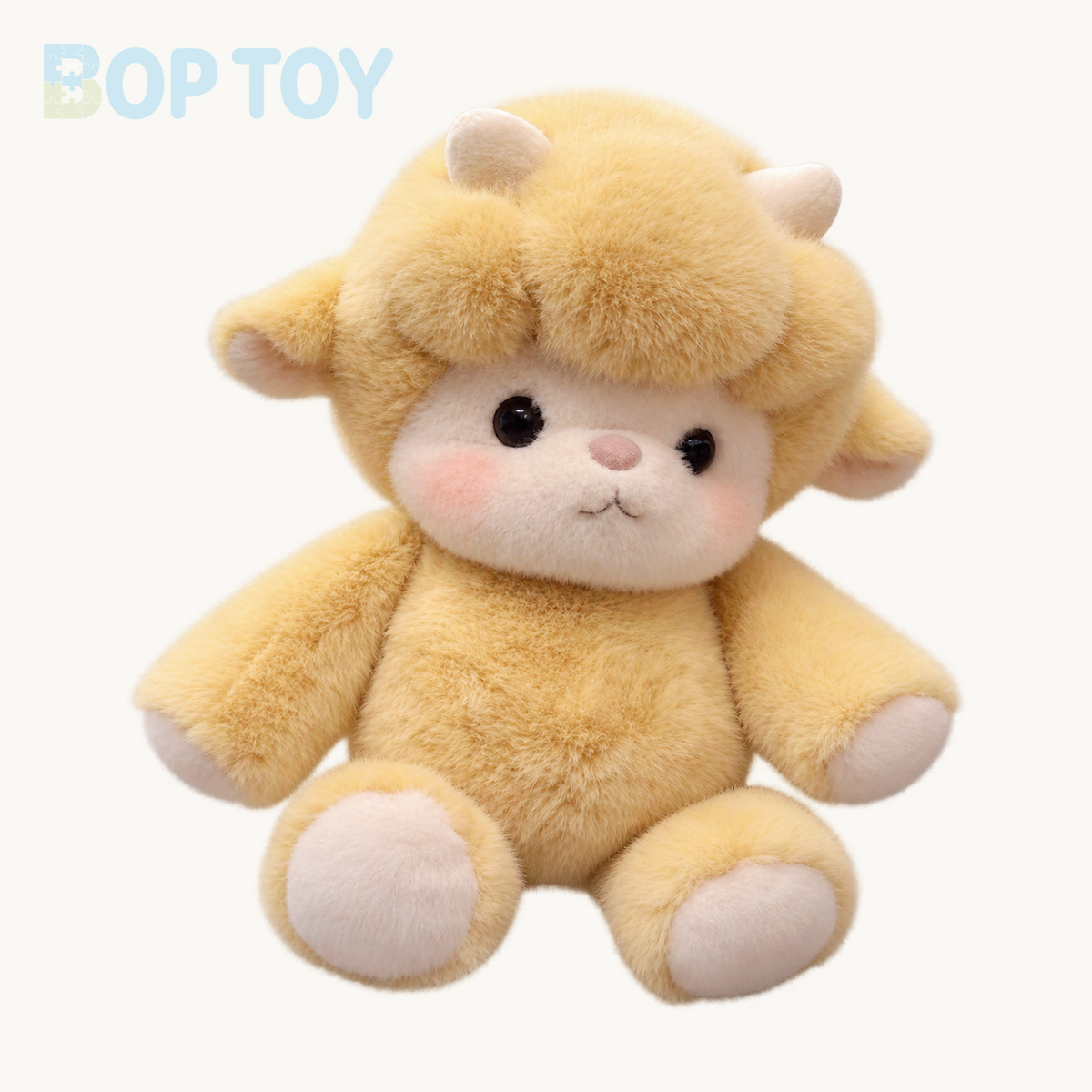 Puff Golden Yellow Lamb plush, isolated complete seated product view