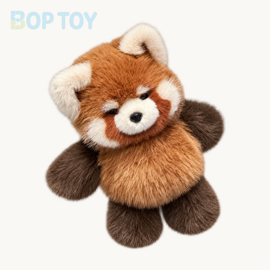 Fluffy red panda plush, short-leg variant, complete product view