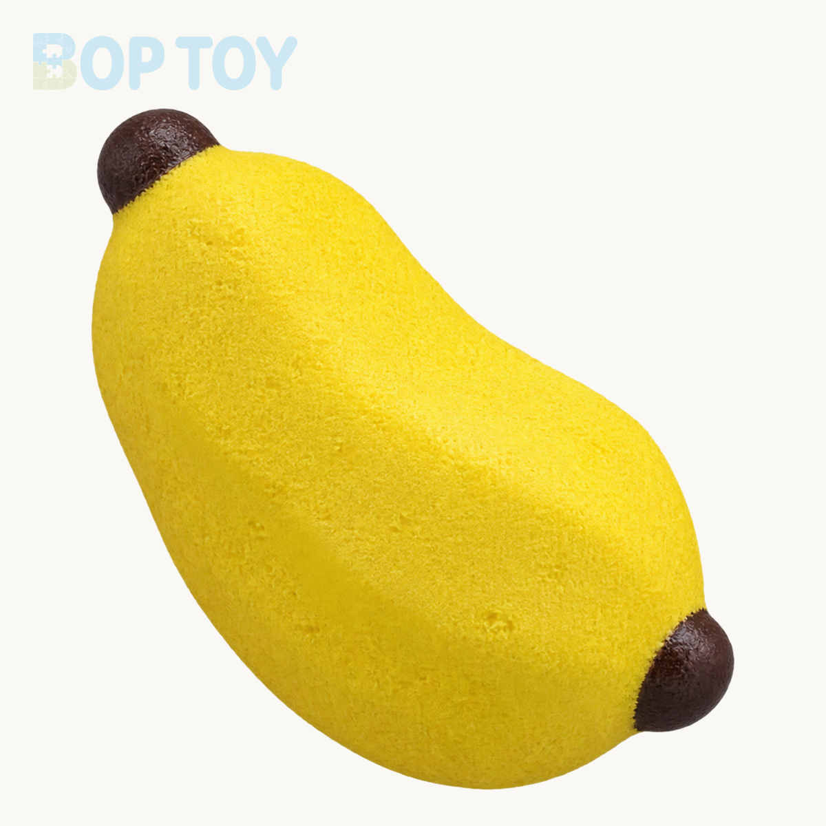 1pc handmade banana squishy toy on BOPTOY cream background