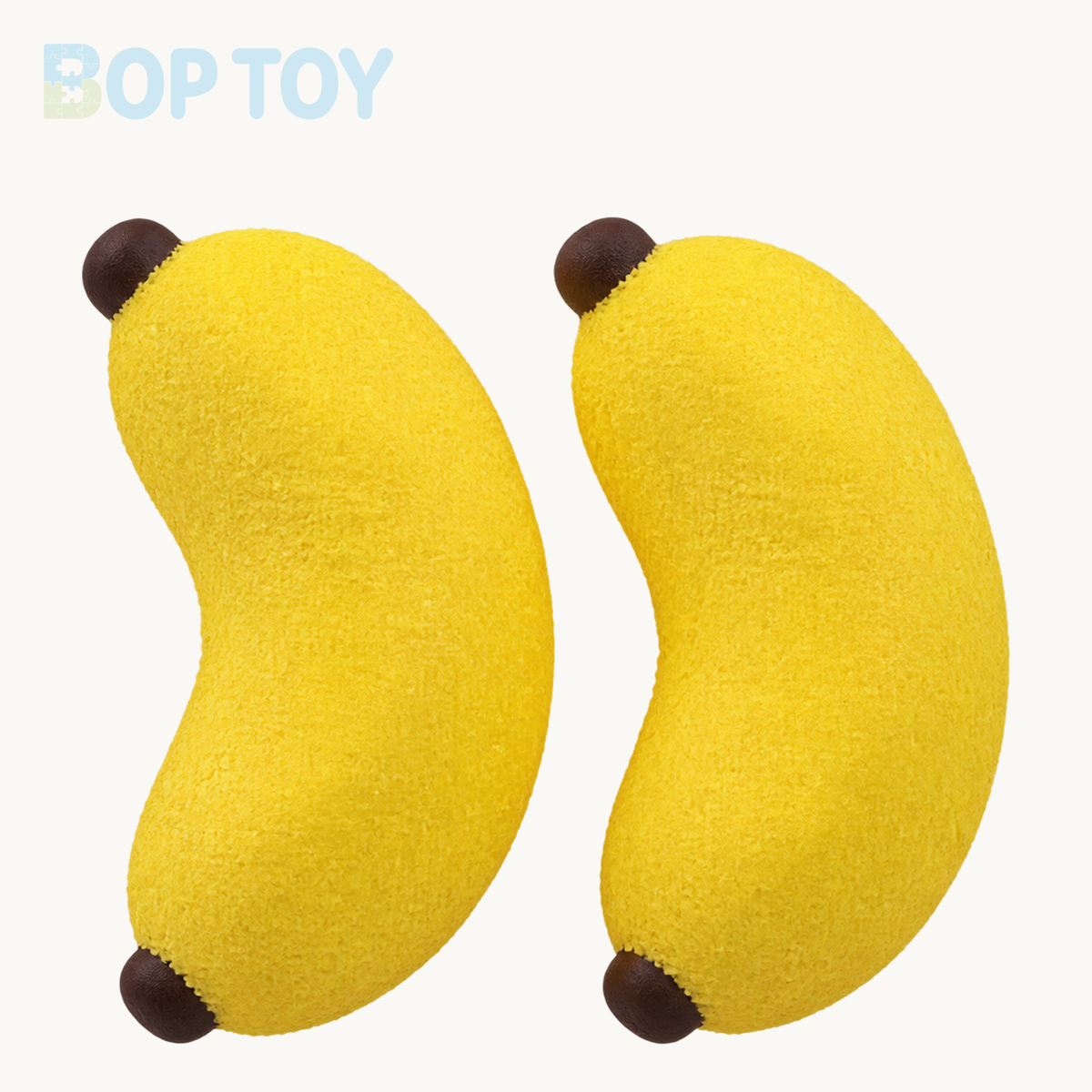 2pcs handmade banana squishy toy on BOPTOY cream background