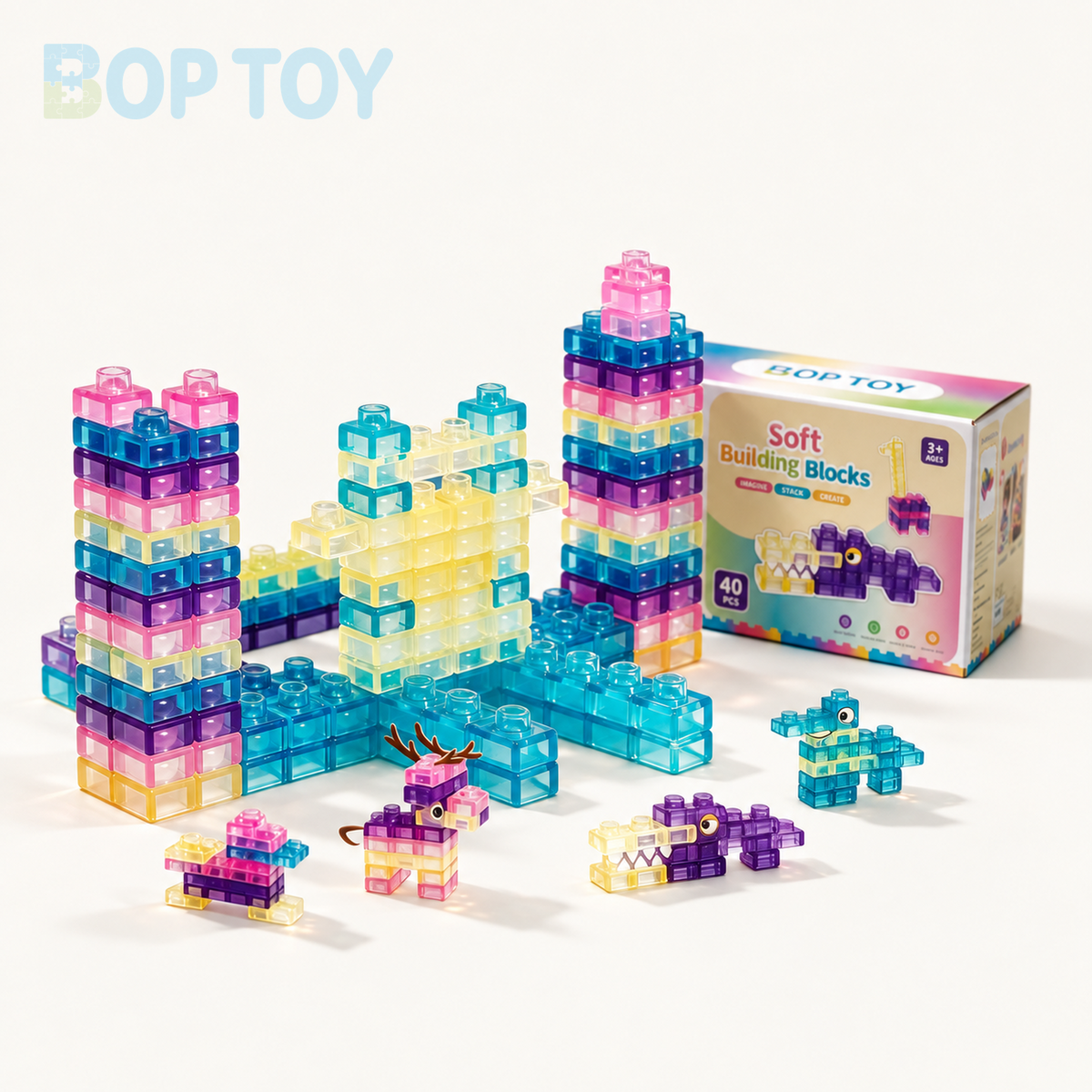40 PCS Sensory Soft Building Blocks for Toddlers Kids Montessori Squishy Stacking Toy Set - main