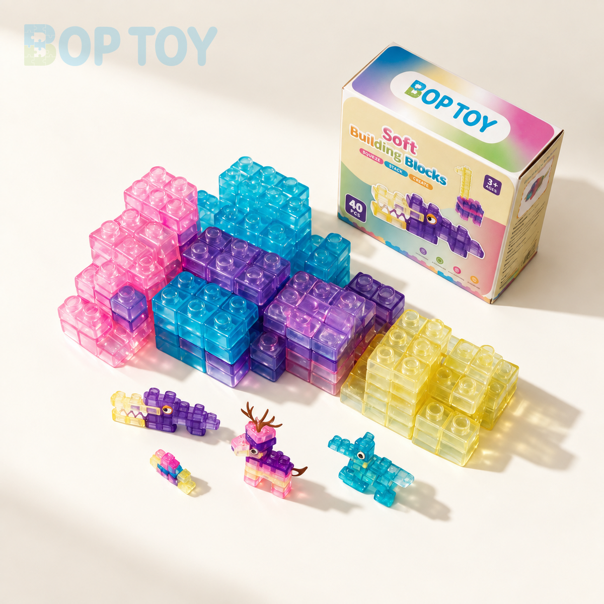 40 PCS Sensory Soft Building Blocks for Toddlers Kids Montessori Squishy Stacking Toy Set - contents