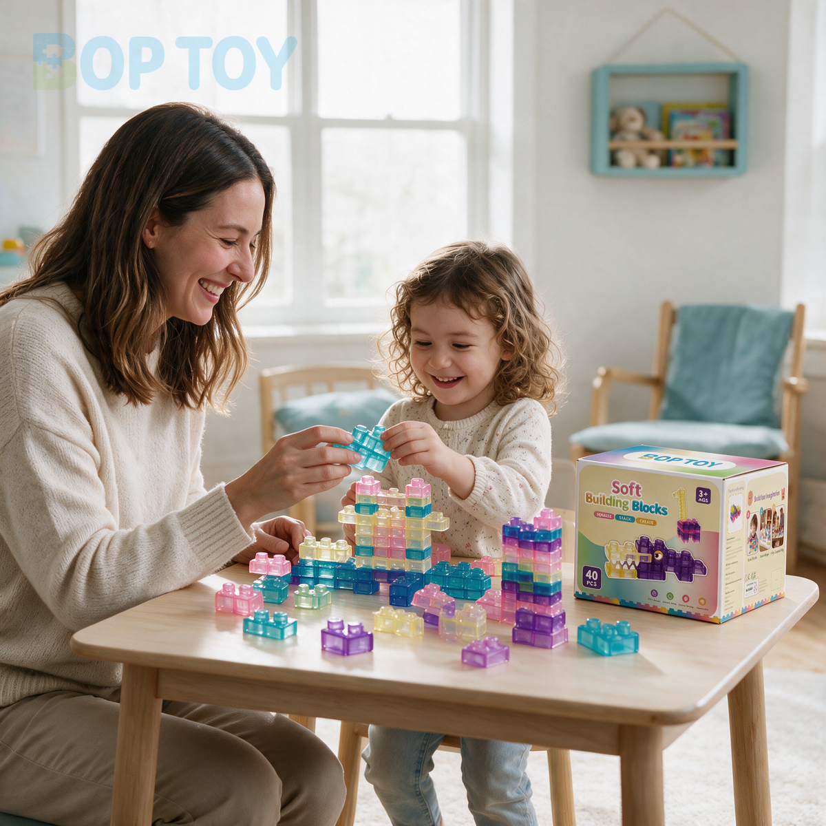 40 PCS Sensory Soft Building Blocks for Toddlers Kids Montessori Squishy Stacking Toy Set - lifestyle