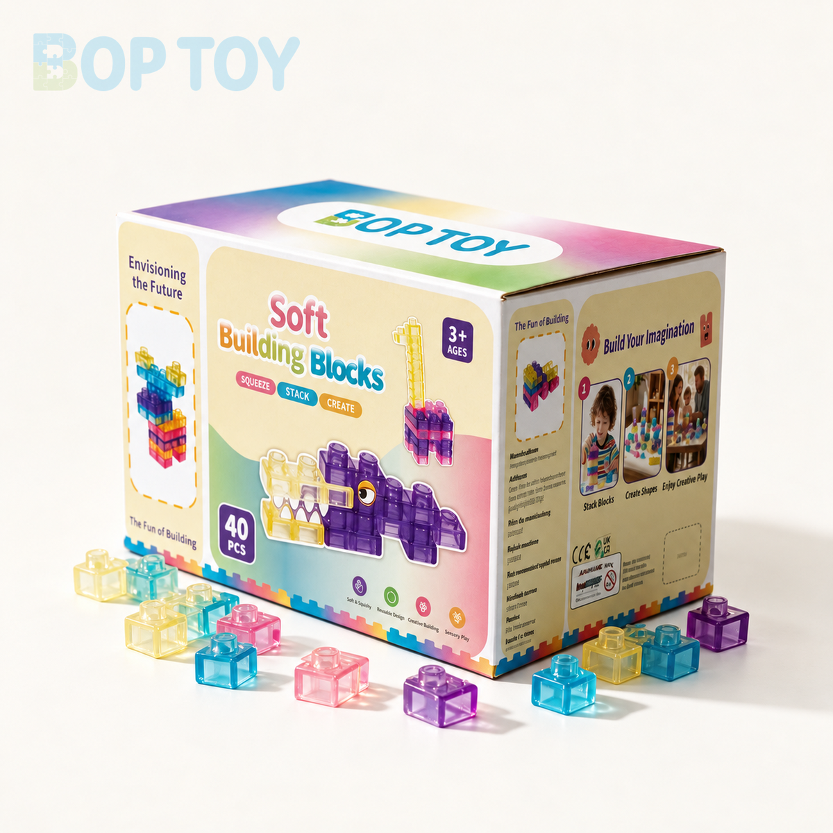 40 PCS Sensory Soft Building Blocks for Toddlers Kids Montessori Squishy Stacking Toy Set - packaging