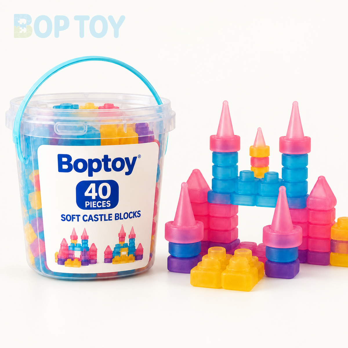 Magic Gummy Soft Castle Building Blocks Set – 40/56 Pieces - bucket 40