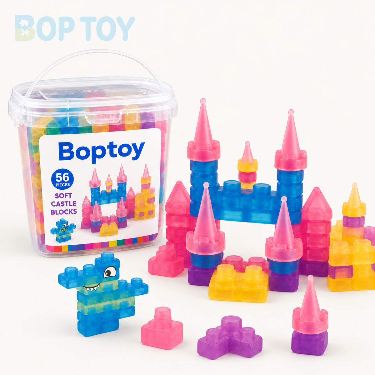 Magic Gummy Soft Castle Building Blocks Set – 40/56 Pieces - bucket 56