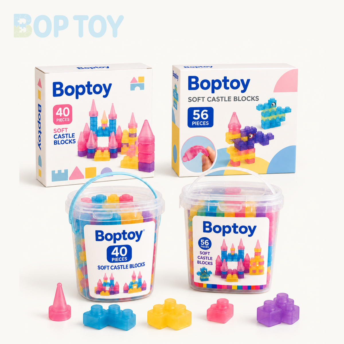 Magic Gummy Soft Castle Building Blocks Set – 40/56 Pieces - packaging options