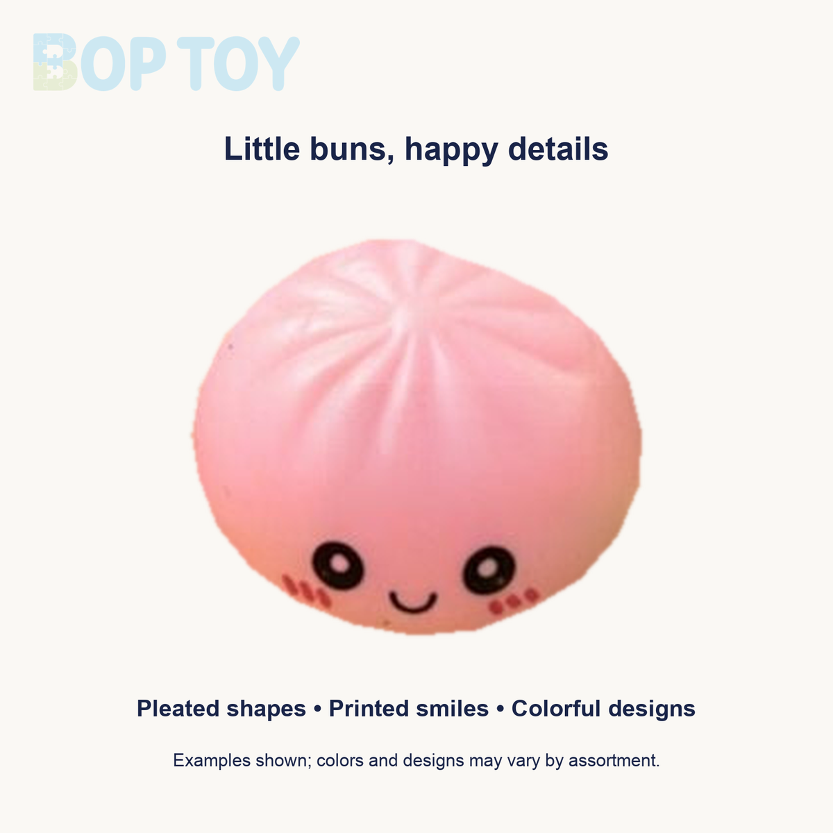 Close-up of original pink bun showing its existing pleats, eyes and cheek marks