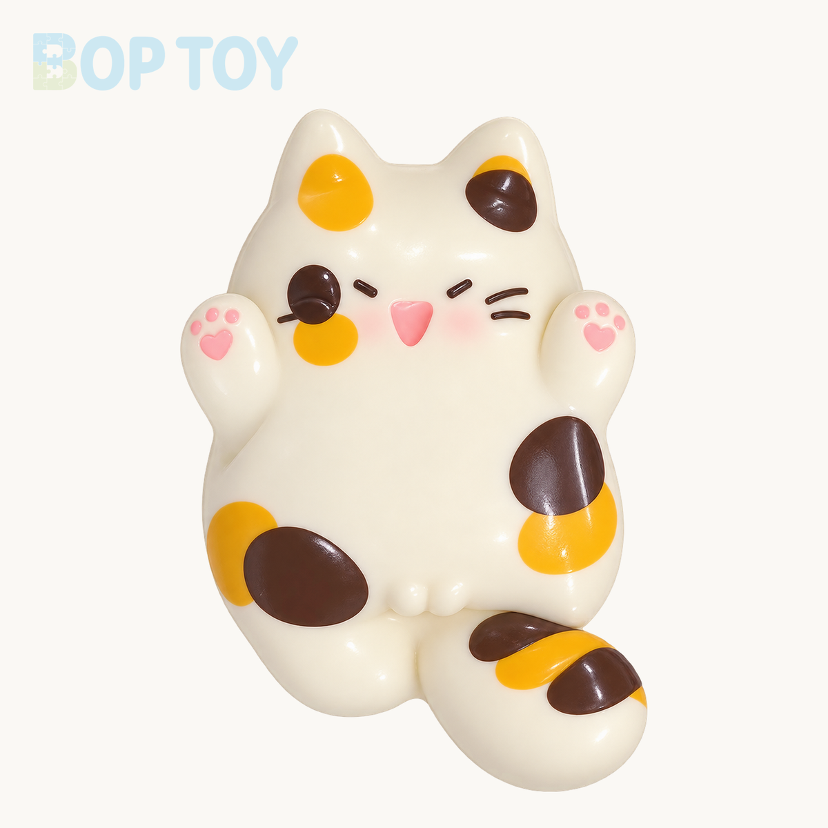 Calico Cat Squishy Taba Squishy Toy — Calico Cat on BOPTOY cream background