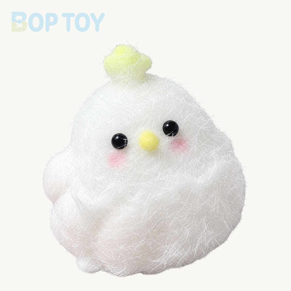 Sprout Chick Taba Squishy Toy — White on BOPTOY cream background