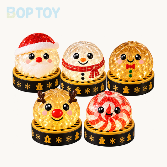 All five Christmas bun squishy designs with individual steamer-style bases; quantity depends on selected pack