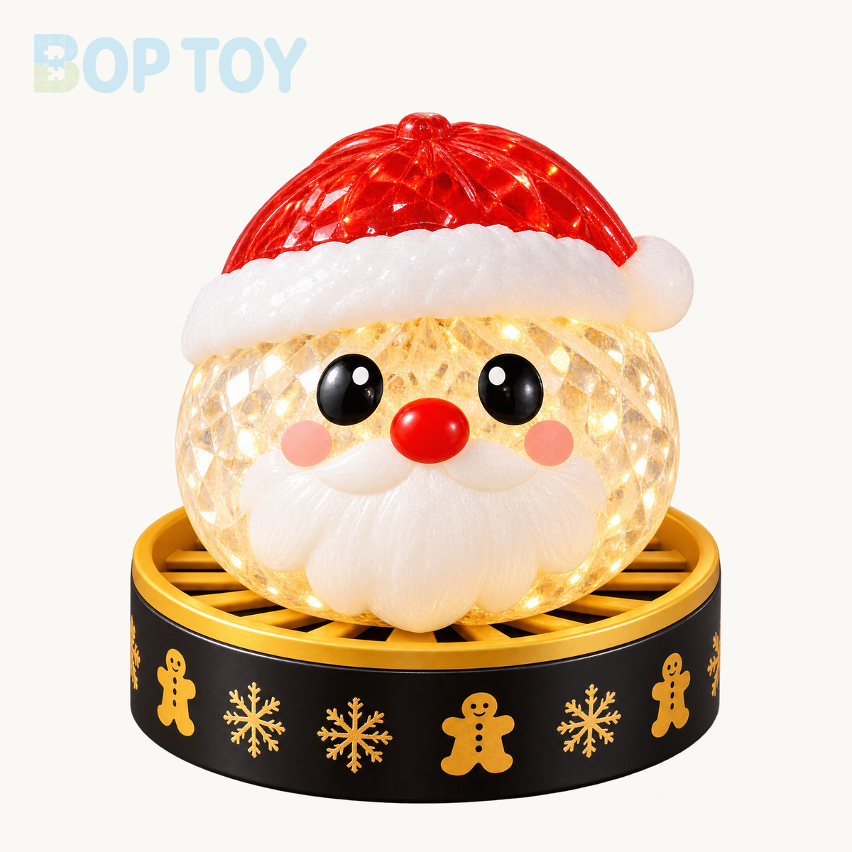 Santa Claus Christmas bun squishy with red hat, white beard and included black-and-gold steamer