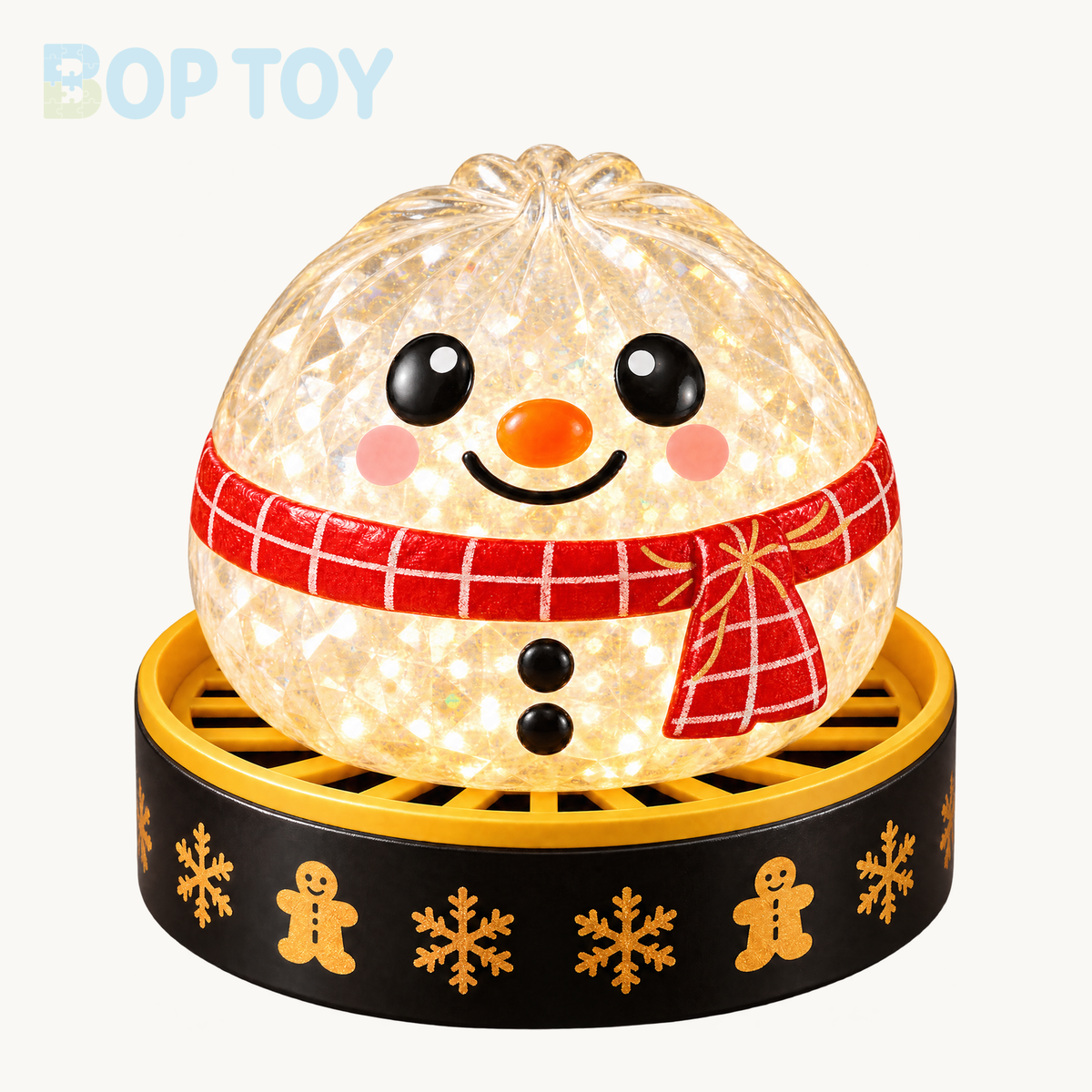 Little Snowman bun squishy with red scarf and included black-and-gold steamer