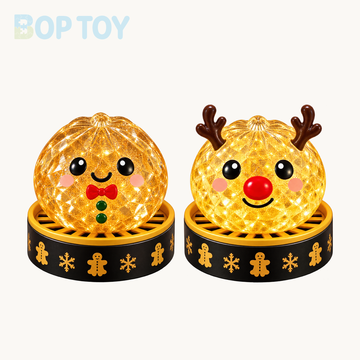 Gingerbread Man and Christmas Reindeer design detail; illustration of designs, not a separate two-piece option