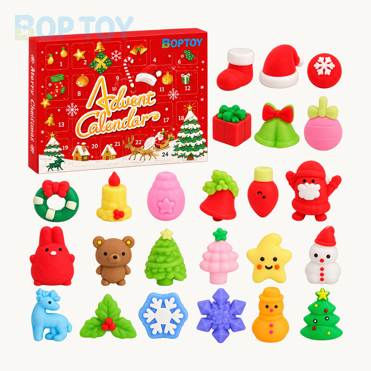 Santa & Christmas Shapes countdown calendar gift box; one complete selected box; digitally branded packaging preview