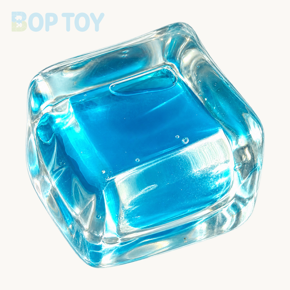 250g Handmade Transparent Ice Cube Taba Squishy Toy (Flowing Liquid in The Middle)(Liquid Squishy) — Lake Blue — BOP TOY