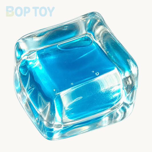 250g Handmade Transparent Ice Cube Taba Squishy Toy (Flowing Liquid in The Middle)(Liquid Squishy) — Lake Blue — BOP TOY