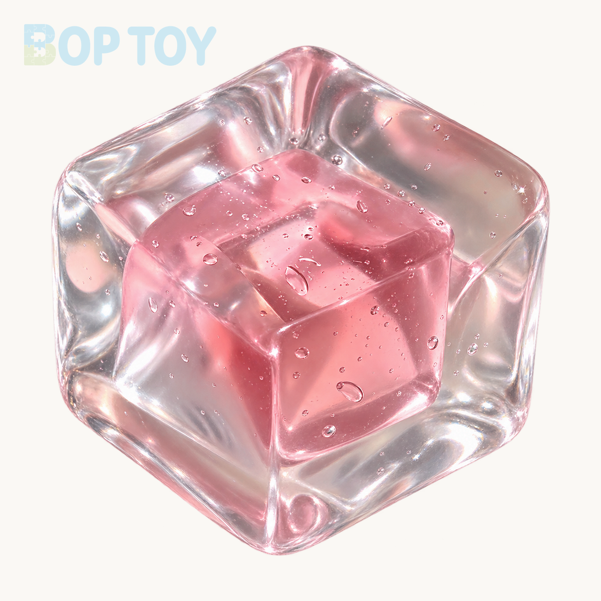 250g Handmade Transparent Ice Cube Taba Squishy Toy (Flowing Liquid in The Middle)(Liquid Squishy) — Pink — BOP TOY