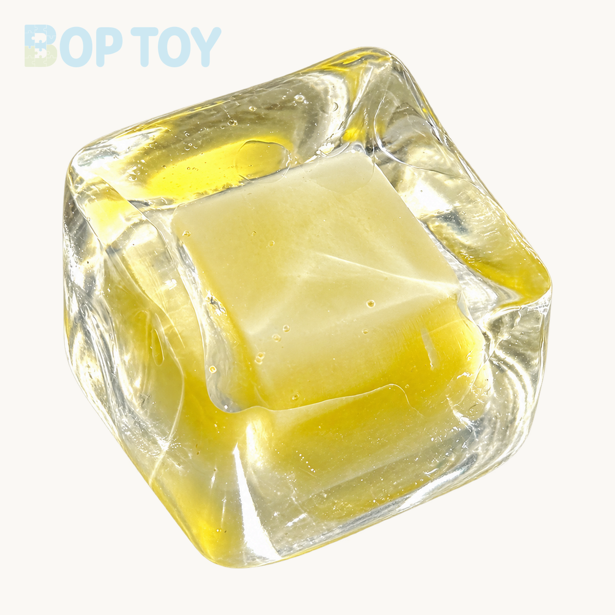 250g Handmade Transparent Ice Cube Taba Squishy Toy (Flowing Liquid in The Middle)(Liquid Squishy) — Yellow — BOP TOY