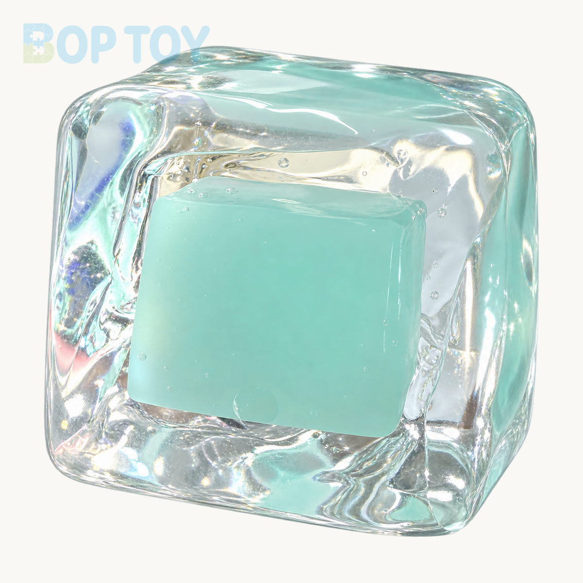 250g Handmade Transparent Ice Cube Taba Squishy Toy (Flowing Liquid in The Middle)(Liquid Squishy) — Mint Green — BOP TOY