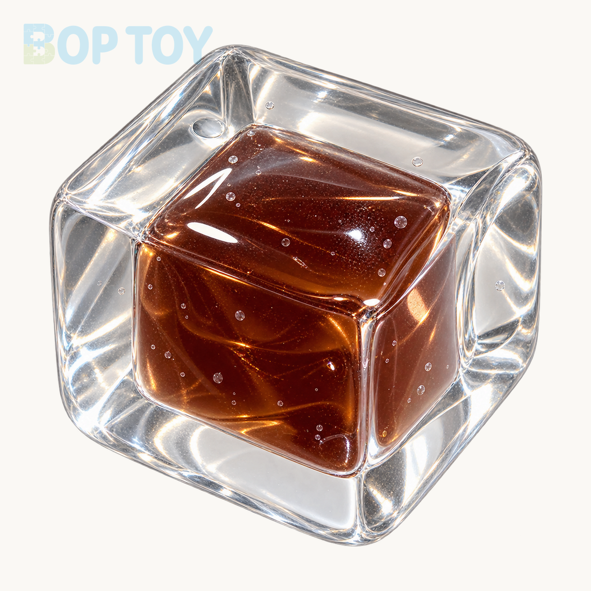250g Handmade Transparent Ice Cube Taba Squishy Toy (Flowing Liquid in The Middle)(Liquid Squishy) — Brown — BOP TOY