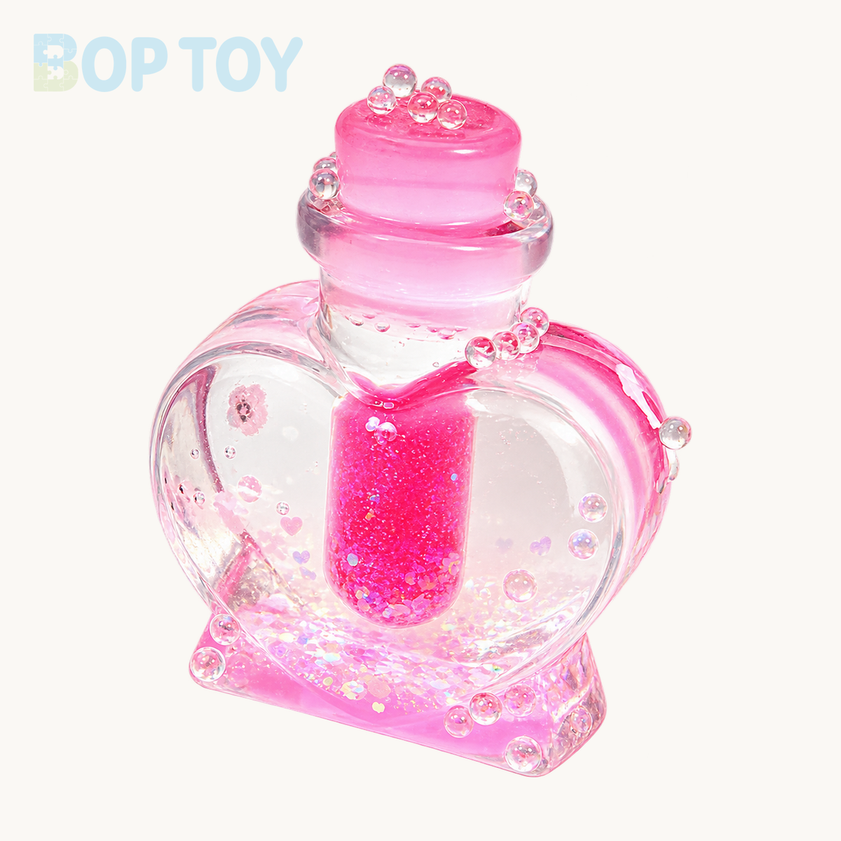 Transparent Heart Shape Wish Bottle Taba Squishy Toy — Pink — BOP TOY