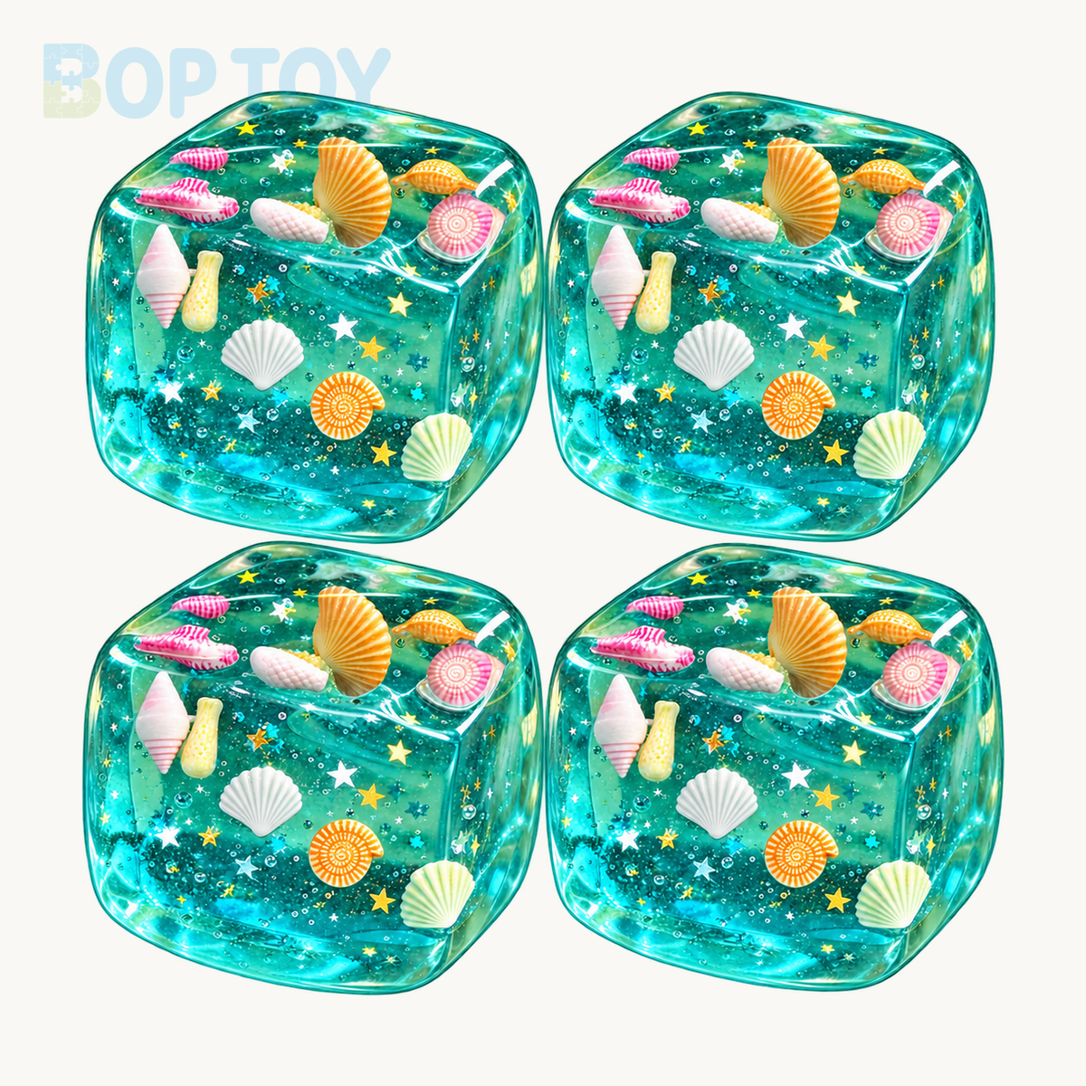 Sea Ice Cube Stress Ball Jelly Ball Squishy Stress Relief Decompression Toy — 4pcs — BOP TOY