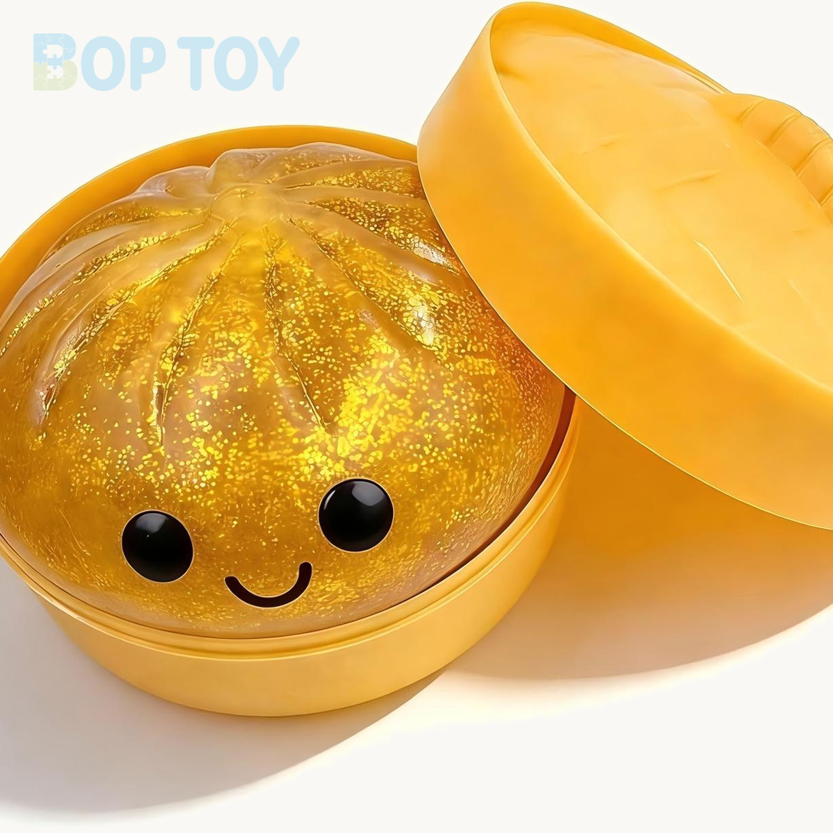 Yellow bun squishy with yellow steamer and lid; one piece