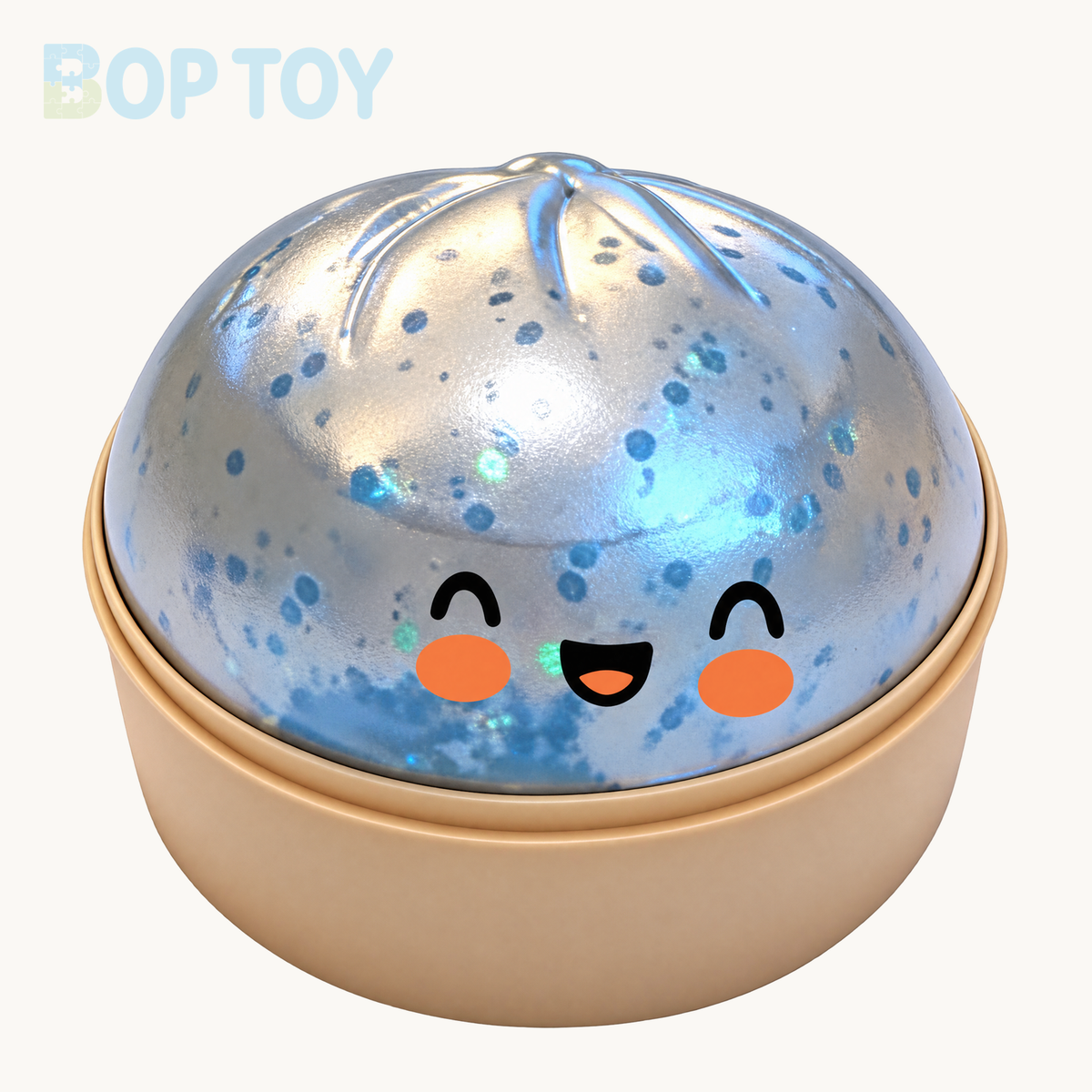 Light Blue happy bun squishy with blue confetti and beige steamer