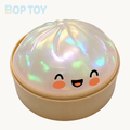 Clear White iridescent happy bun squishy with beige steamer