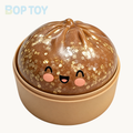 Clear Brown happy bun squishy with gold confetti and beige steamer