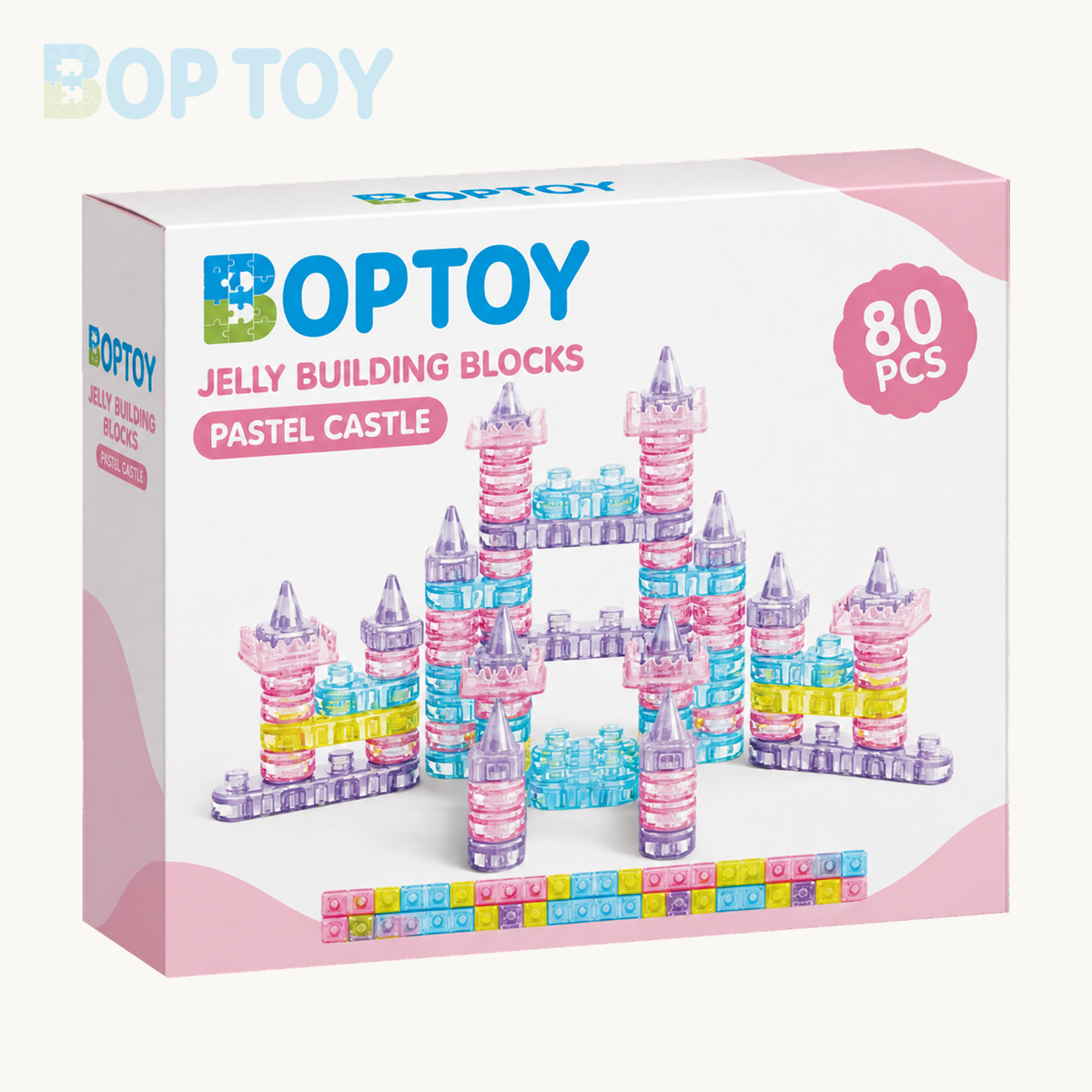 Pastel Castle — 80PCS: BOPTOY retail packaging design preview, one selected box