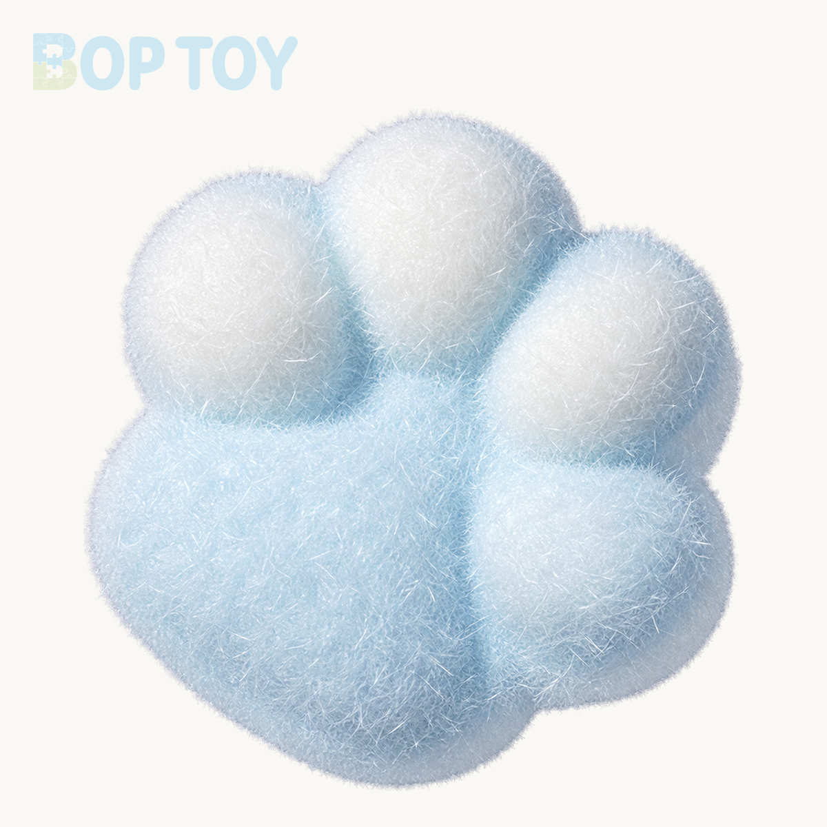 Handmade Cat Paw Stress Relief Taba Squishy Toy with Flocking — white & blue on BOPTOY cream background