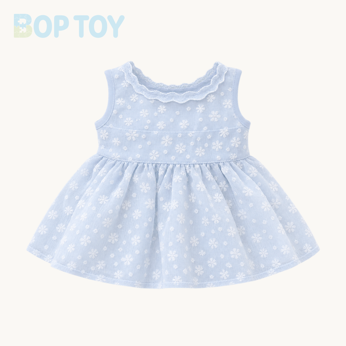Blue Floral Lace Dress for 45 cm pig and cow plush; accessory only, plush not included