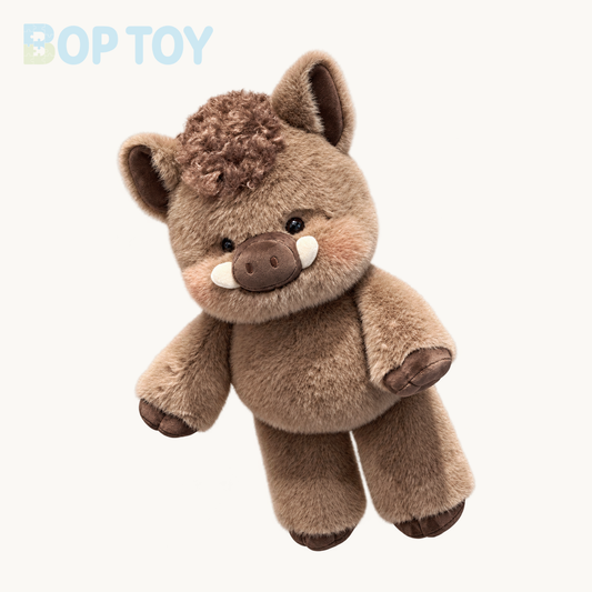 Coucou brown boar plush shown without clothing