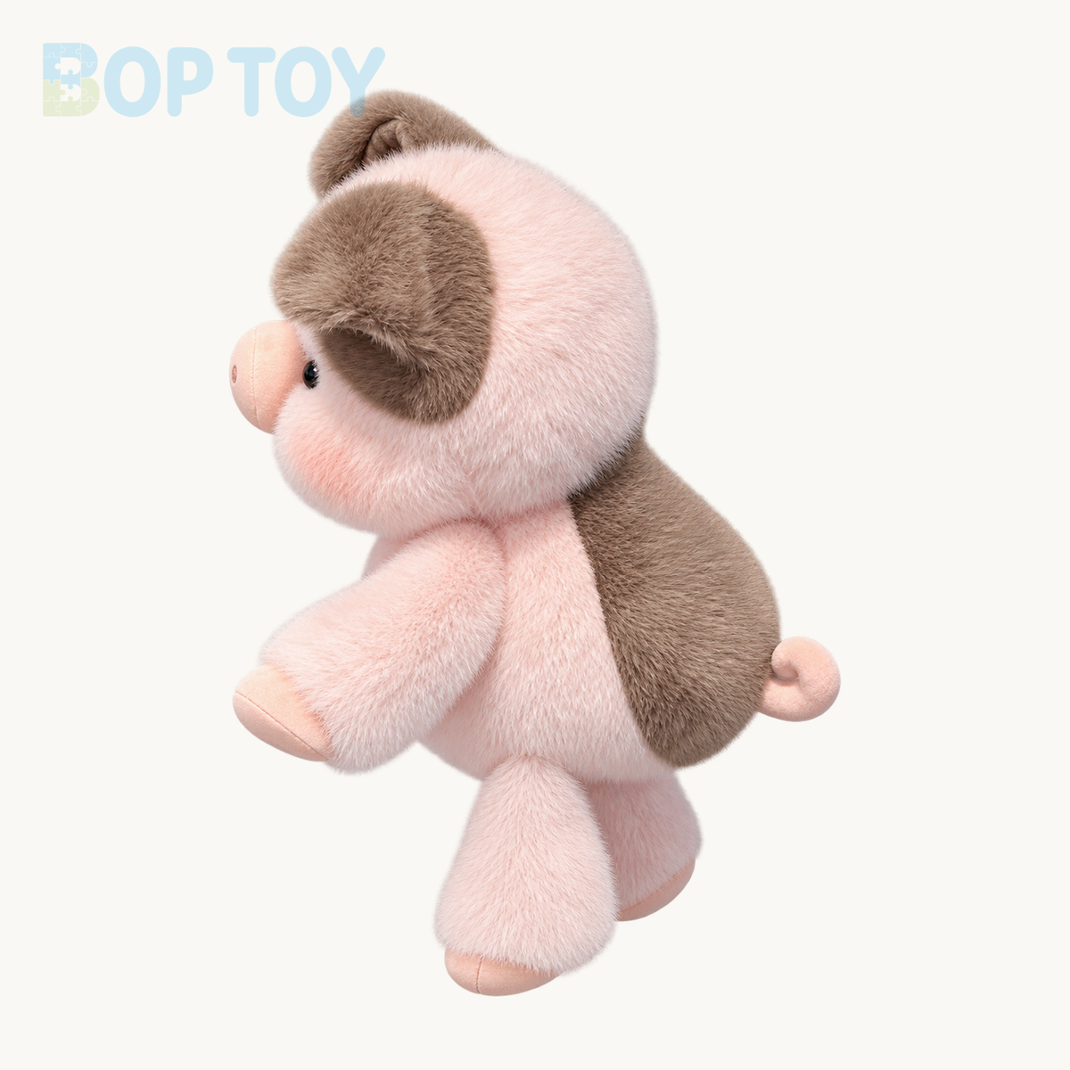 Xiangxiang pink & brown pig plush shown without clothing