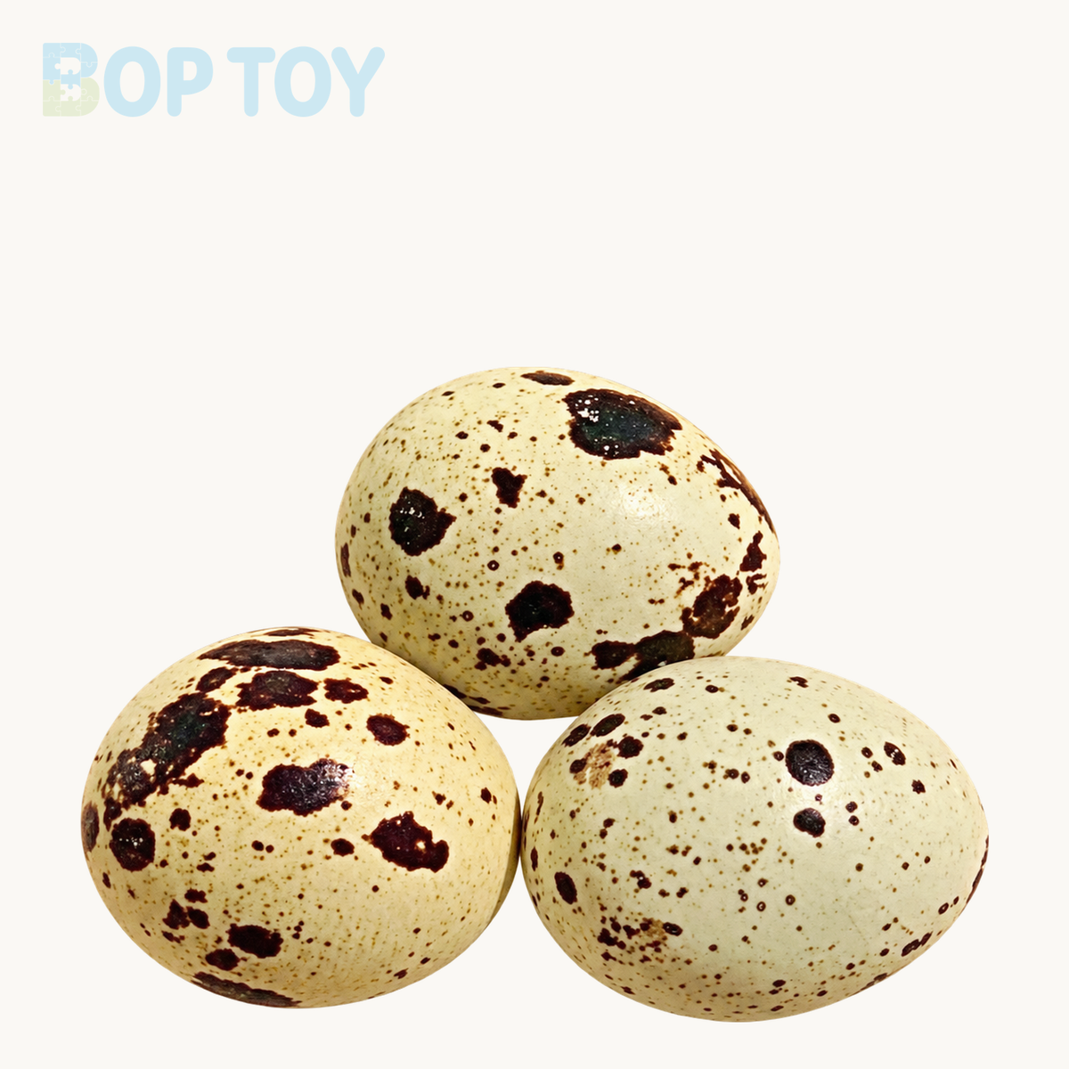 3pcs Quail Eggs Stress Relief Taba Squishy Toy — 3pcs Quail Eggs on BOPTOY cream background