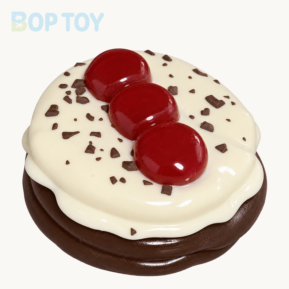brown handmade silicone souffle cake squishy on BOPTOY cream background