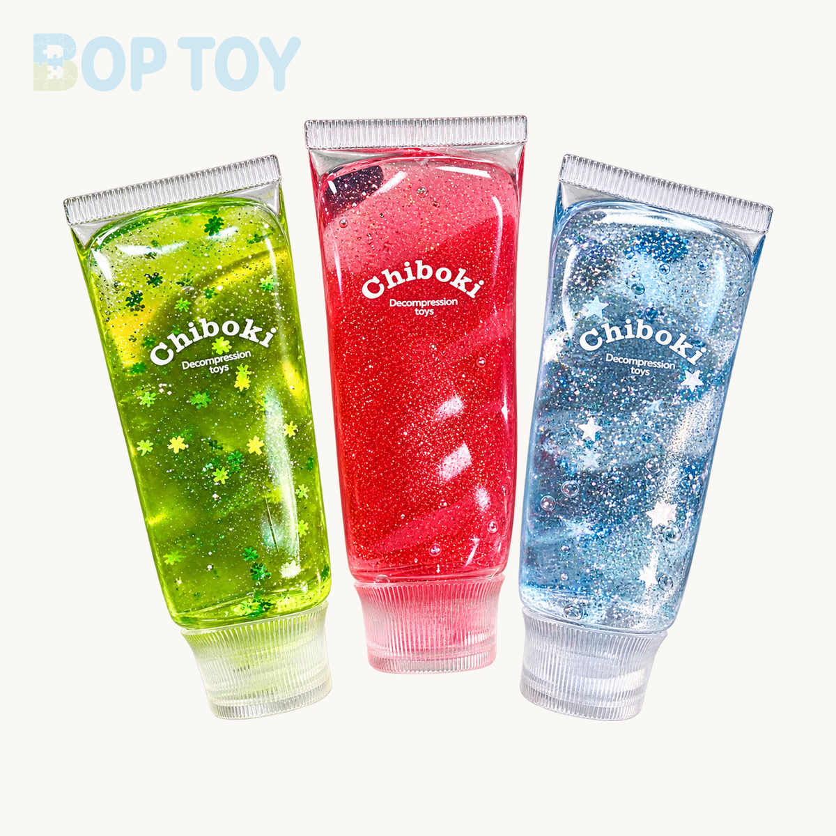 Toothpaste Shape Vaseline Base Handmade Stress Balls — Sparkling Pink / Sparkling Blue / Sparkling Green & More — BOP TOY product-only hero