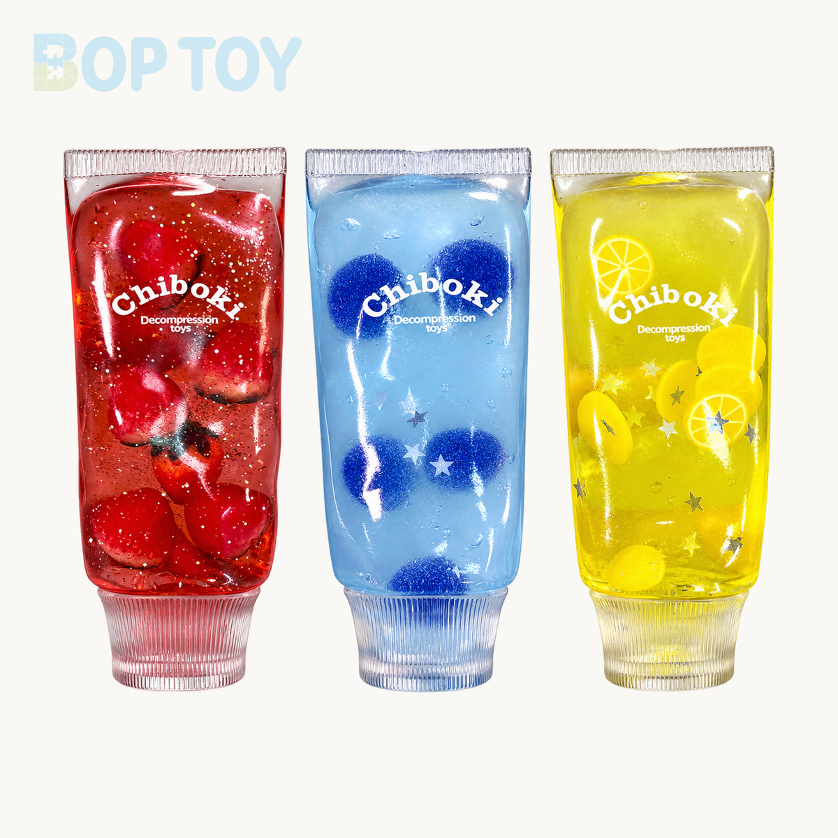 Toothpaste Shape Vaseline Base Handmade Stress Balls — Strawberry / Blueberry / Lemon — BOP TOY product-only hero
