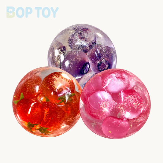 Vaseline Stress Ball Squishy Stress Relief Decompression Toy — Red Tomatoe / Purple Blueberry / Pink Lychee — BOP TOY product-only hero